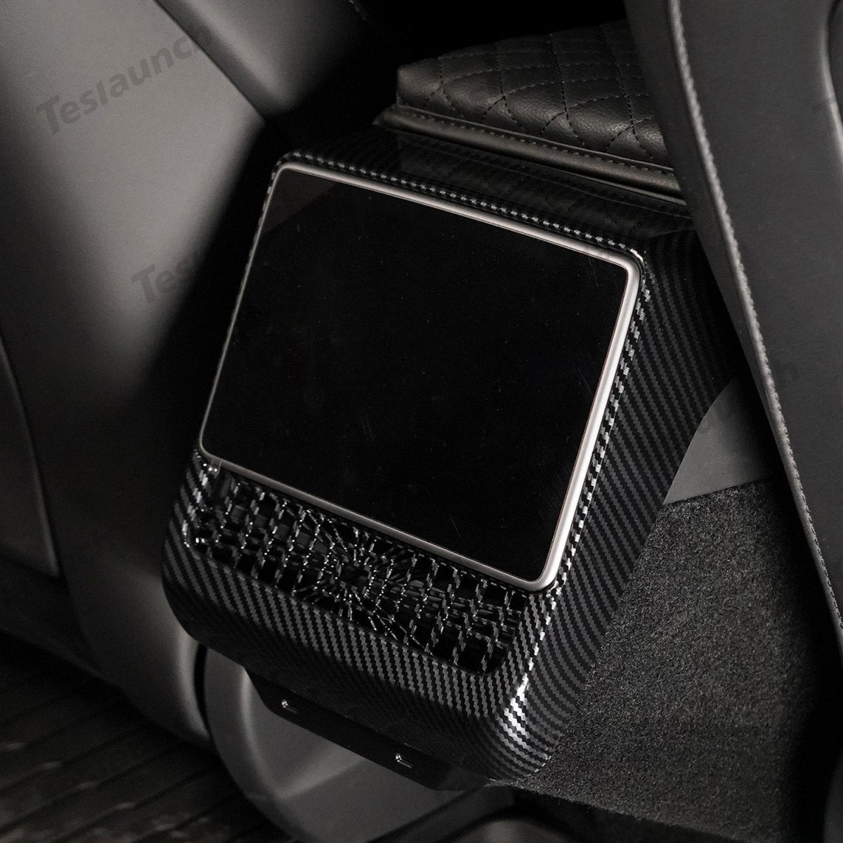 Plaid Rear Air Vent Screen Protector Frame (Carbon Fiber Pattern ABS) for Tesla Model Y Juniper 2025+