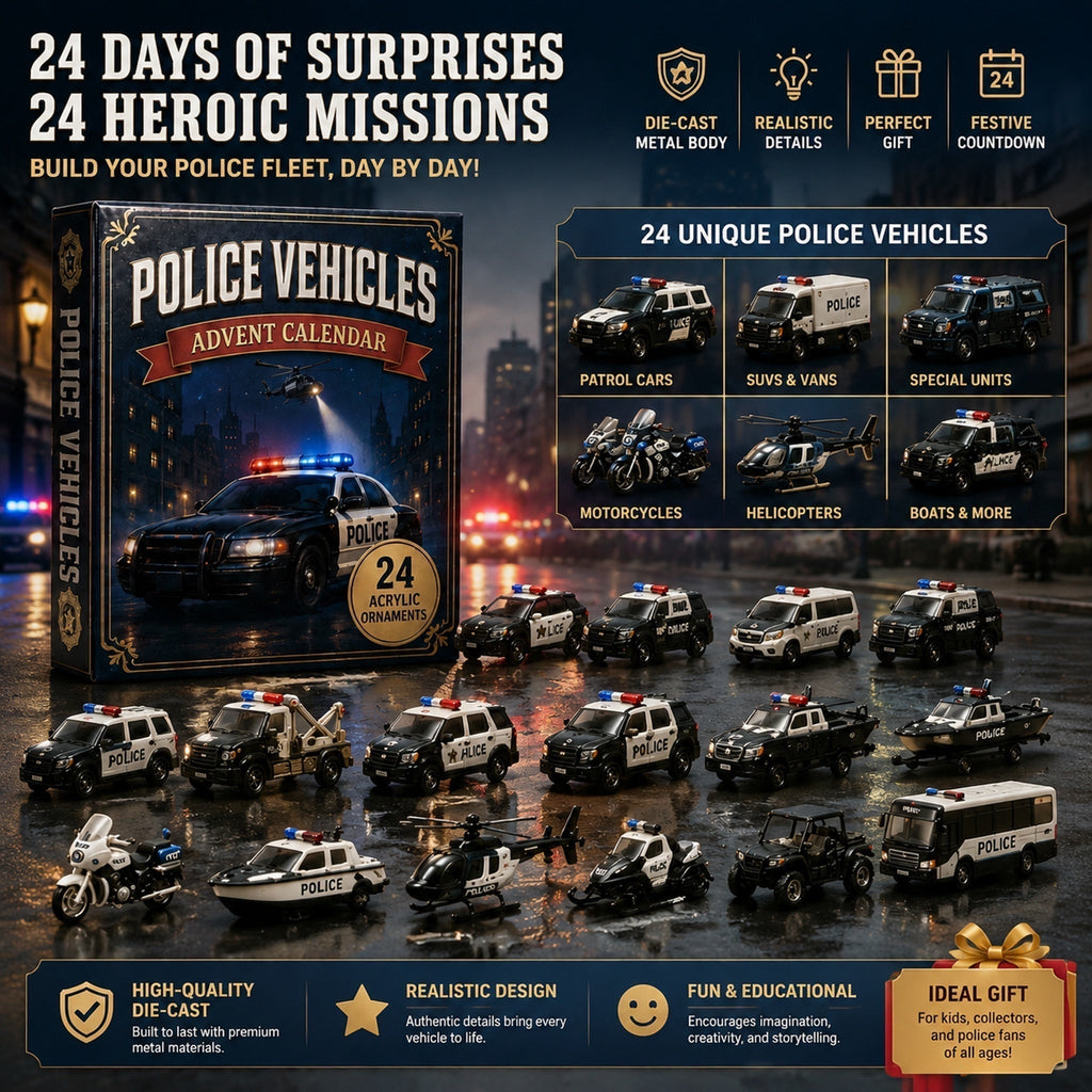 Police Vehicles Advent Calendar 2026 - 24 Acrylic Police Car Ornaments