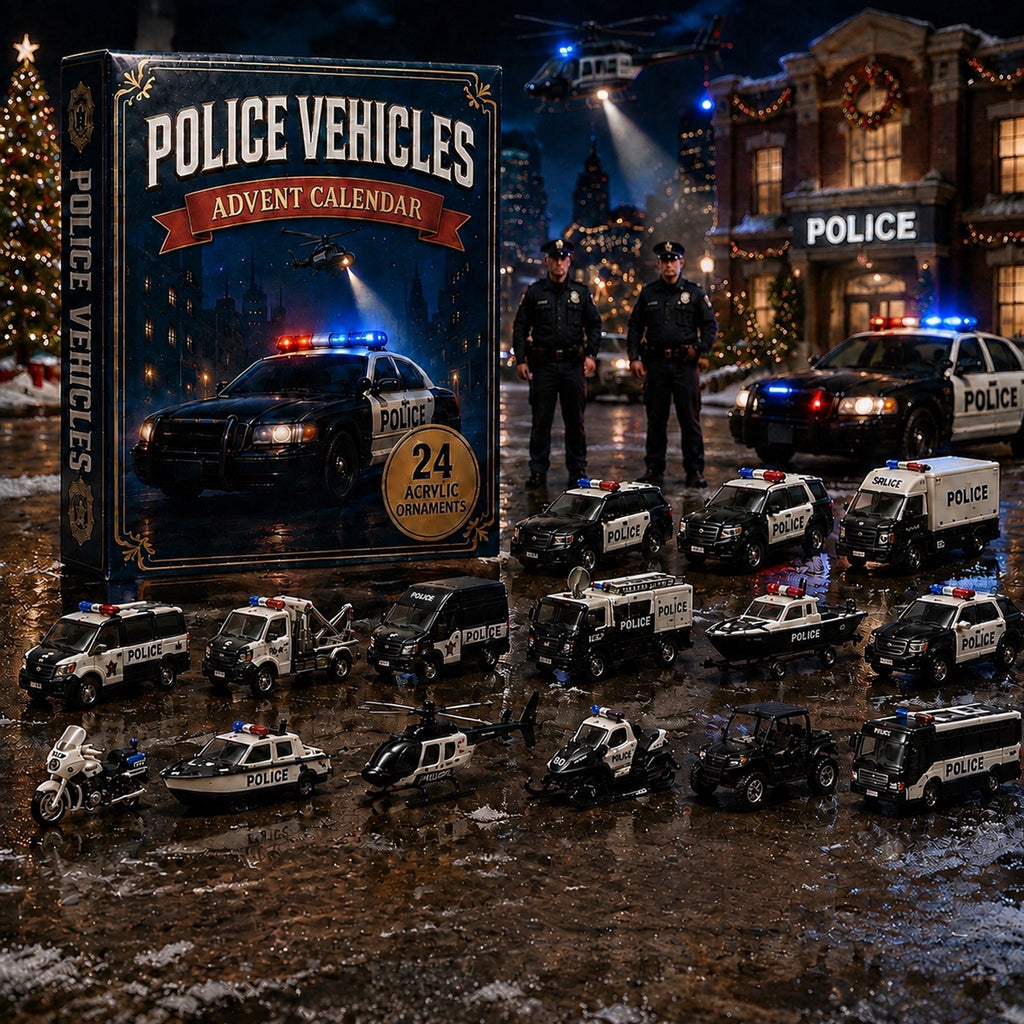 Police Vehicles Advent Calendar 2026 - 24 Acrylic Police Car Ornaments