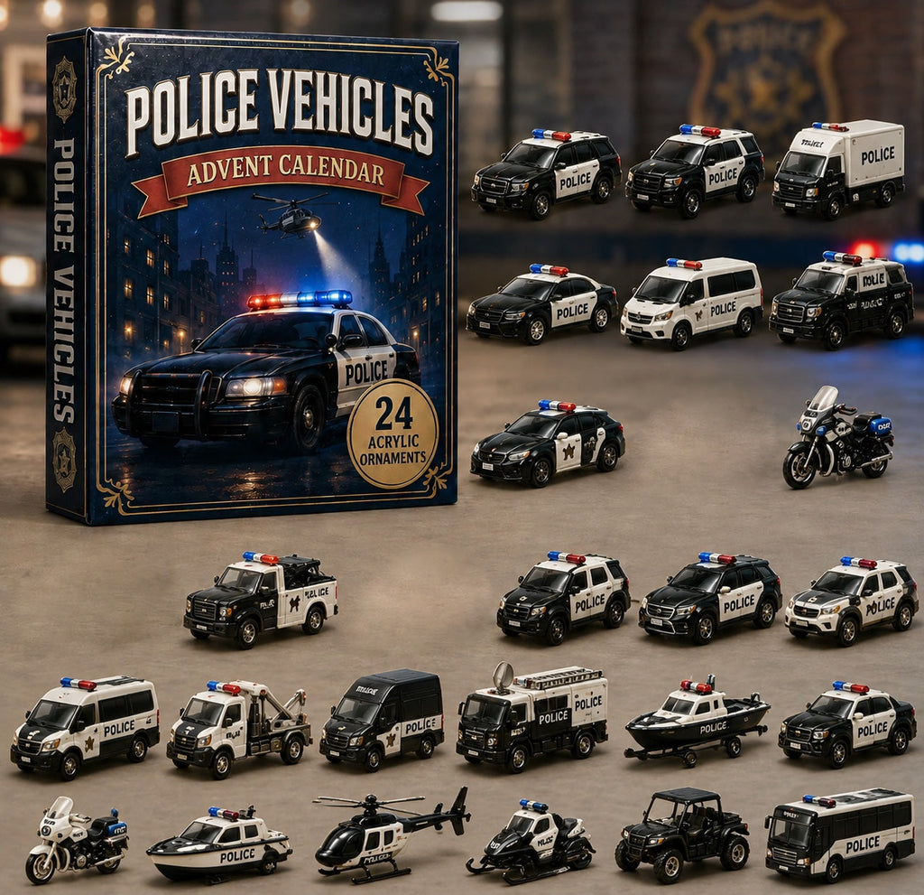 Police Vehicles Advent Calendar 2026 - 24 Acrylic Police Car Ornaments