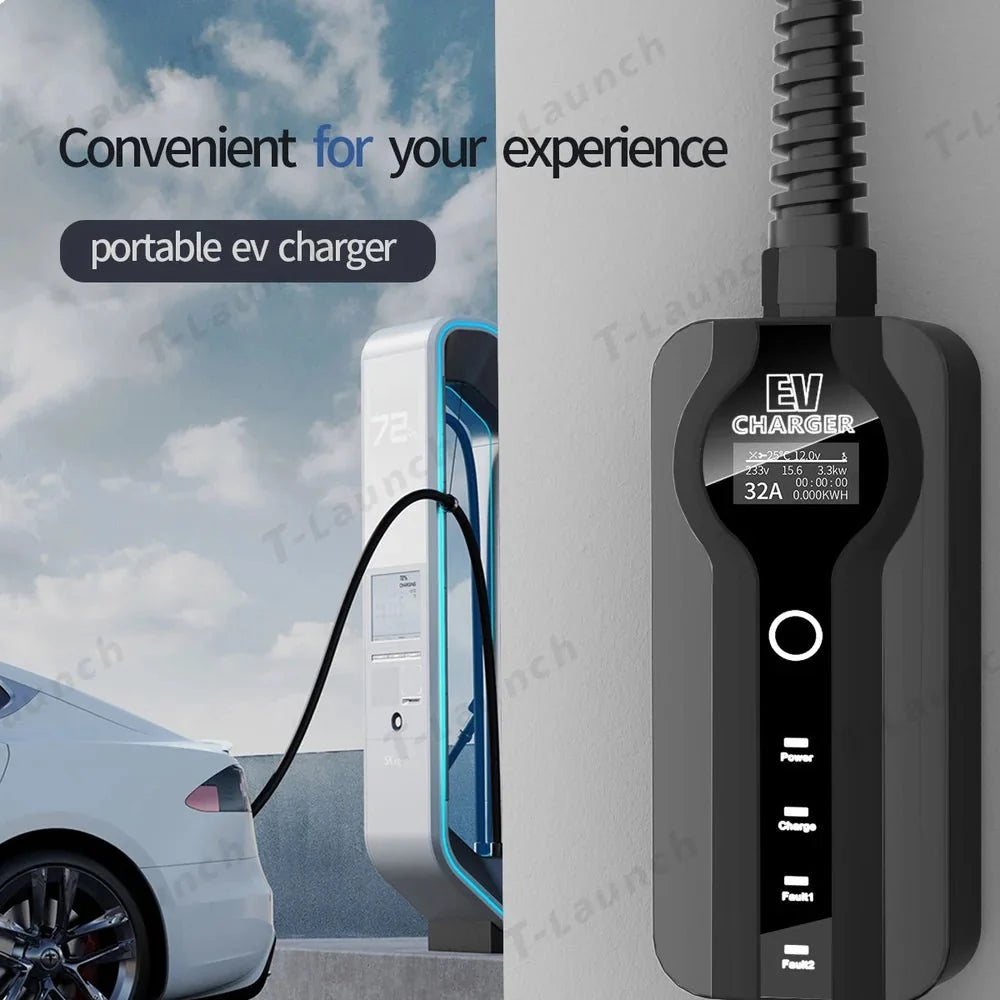 Portable Charger 16A/32A Adjustable Mode 2 Level 2 Household Waterproof EV Charger For Tesla Model S/X/3/Y