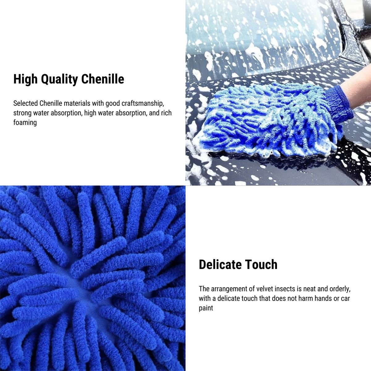 Premium Chenille Car Wash Gloves (2-Pack) | Scratch-Free | Super Absorbent | 3 Colors