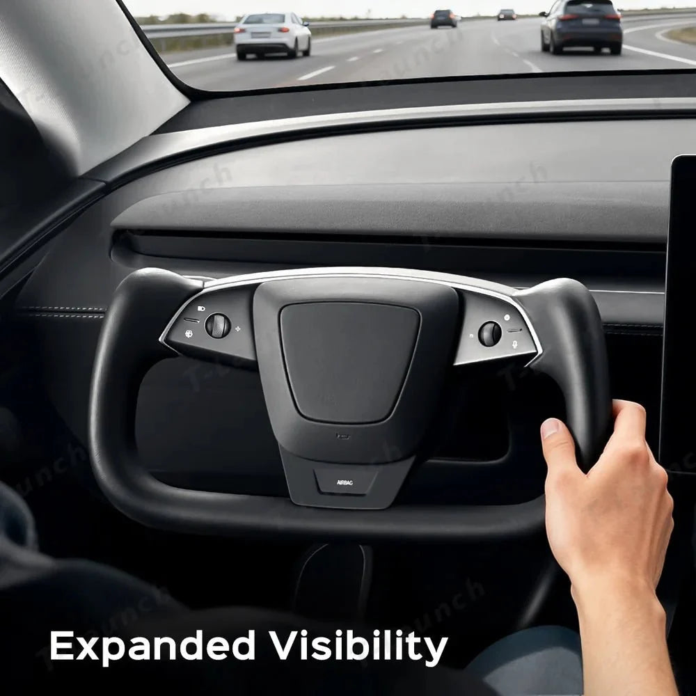 Premium Nappa Leather Yoke Steering Wheel for Tesla Model Y Juniper & Model 3 Highland– Inspired by Model S/X