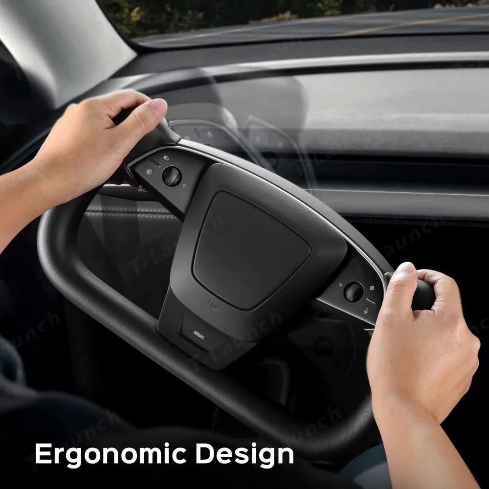 Premium Nappa Leather Yoke Steering Wheel for Tesla Model Y Juniper & Model 3 Highland– Inspired by Model S/X