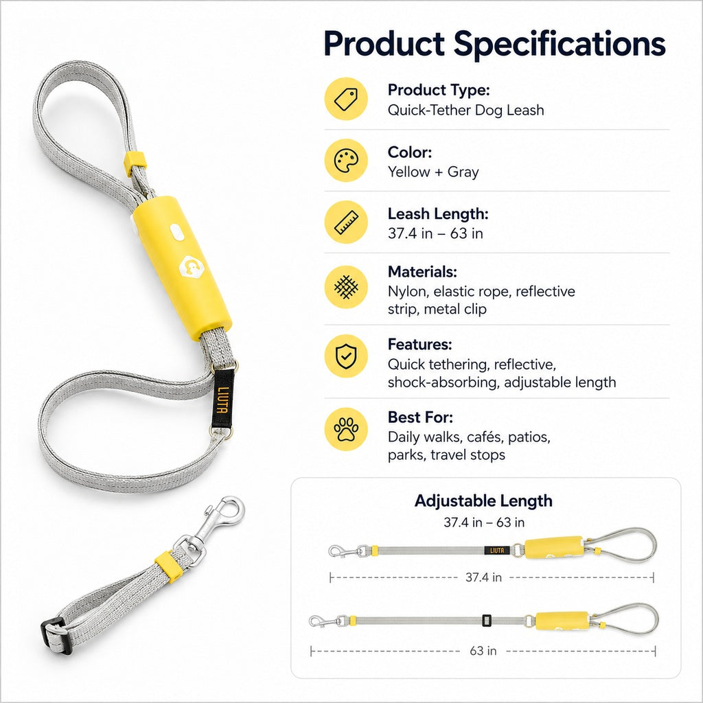 MirokenQuick-Tether Dog Leash for Cafes, Patios & Parks - Keep Your Dog Close Hands-Free