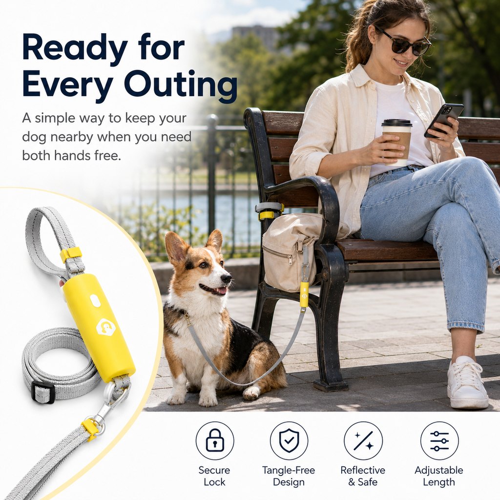 MirokenQuick-Tether Dog Leash for Cafes, Patios & Parks - Keep Your Dog Close Hands-Free