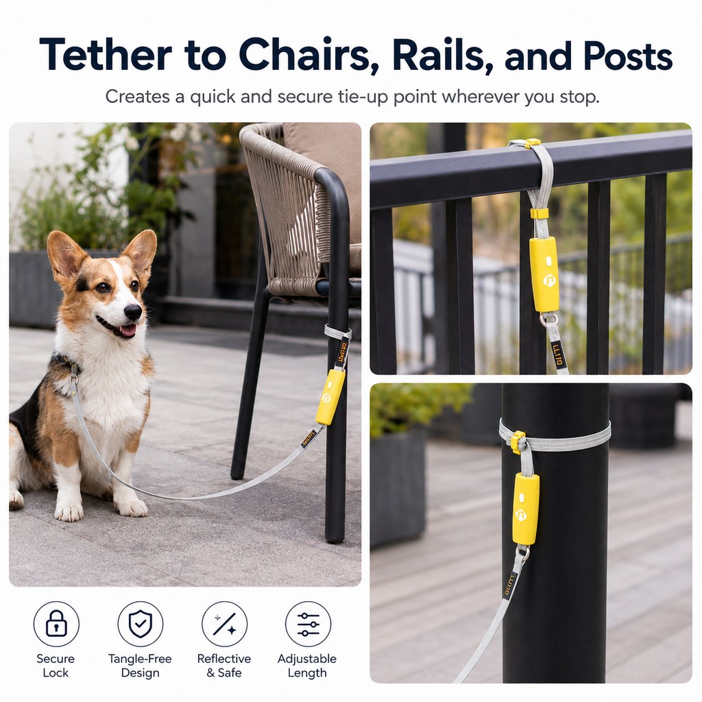 MirokenQuick-Tether Dog Leash for Cafes, Patios & Parks - Keep Your Dog Close Hands-Free