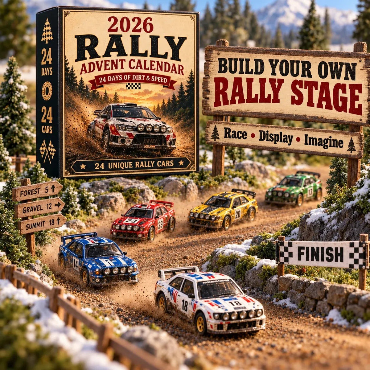 Rally Advent Calendar 2026 - 24 Unique Miniature Rally Cars
