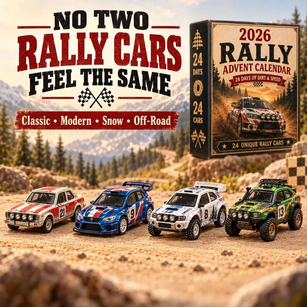 Rally Advent Calendar 2026 - 24 Unique Miniature Rally Cars