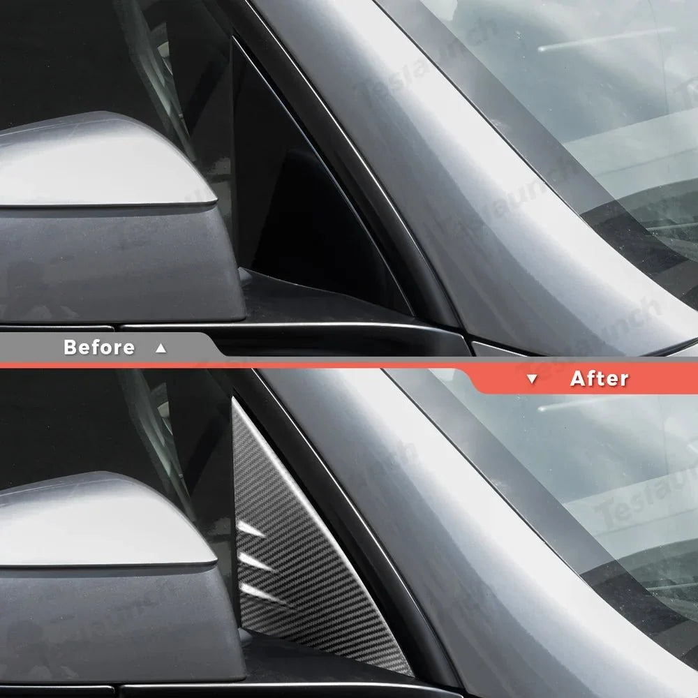 [Real Carbon Fiber] A-Pillar Triangle Window Cover Trim for Tesla Model Y L 2026+