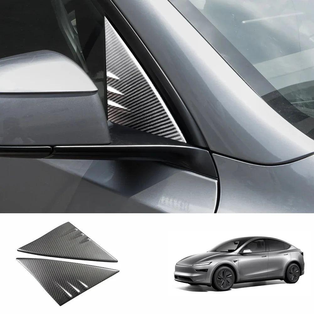 [Real Carbon Fiber] A-Pillar Triangle Window Cover Trim for Tesla Model Y Juniper 2025+