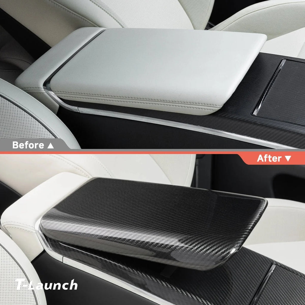 [Real Carbon Fiber] Center Console Armrest Overlay for Model X/S 2021+
