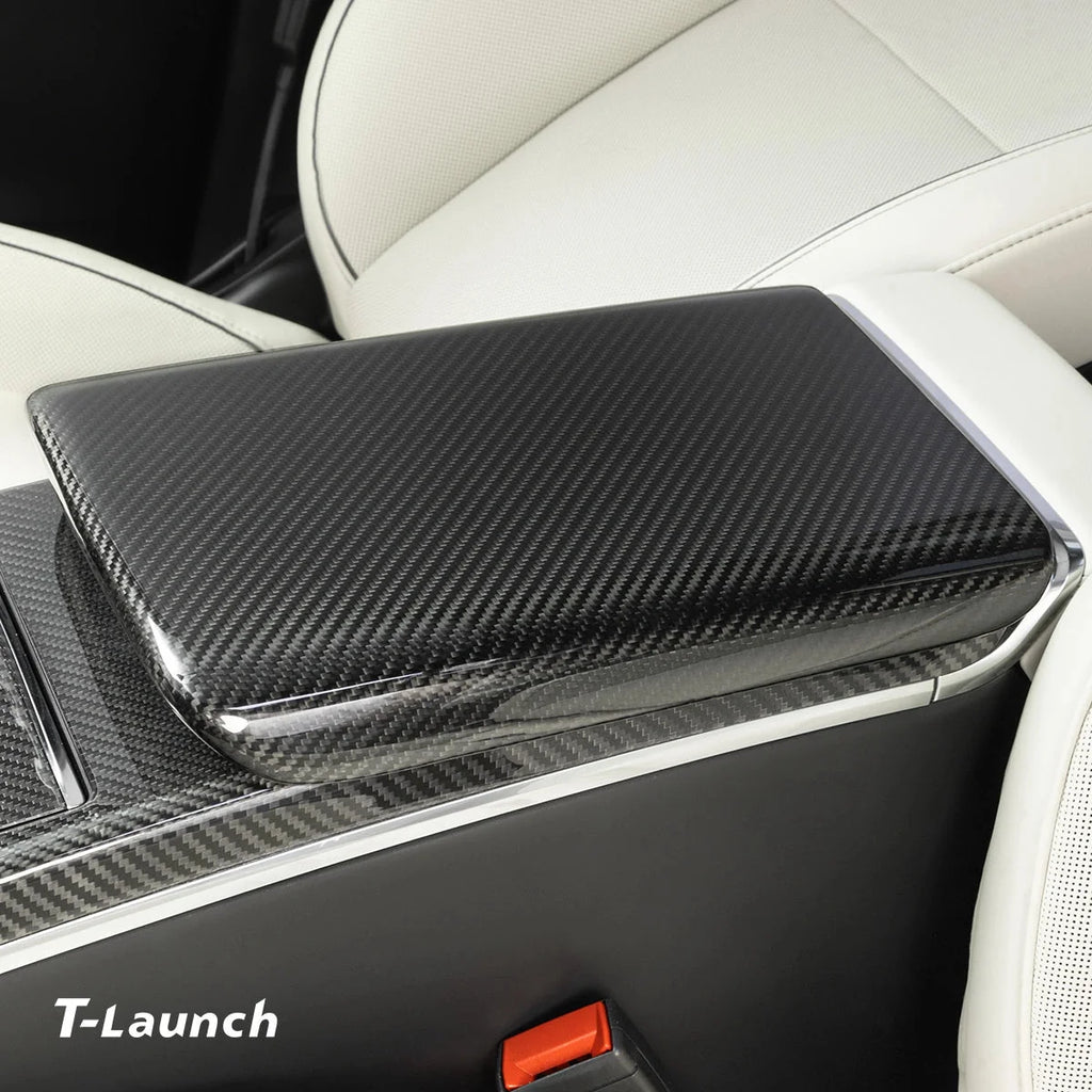 [Real Carbon Fiber] Center Console Armrest Overlay for Model X/S 2021+