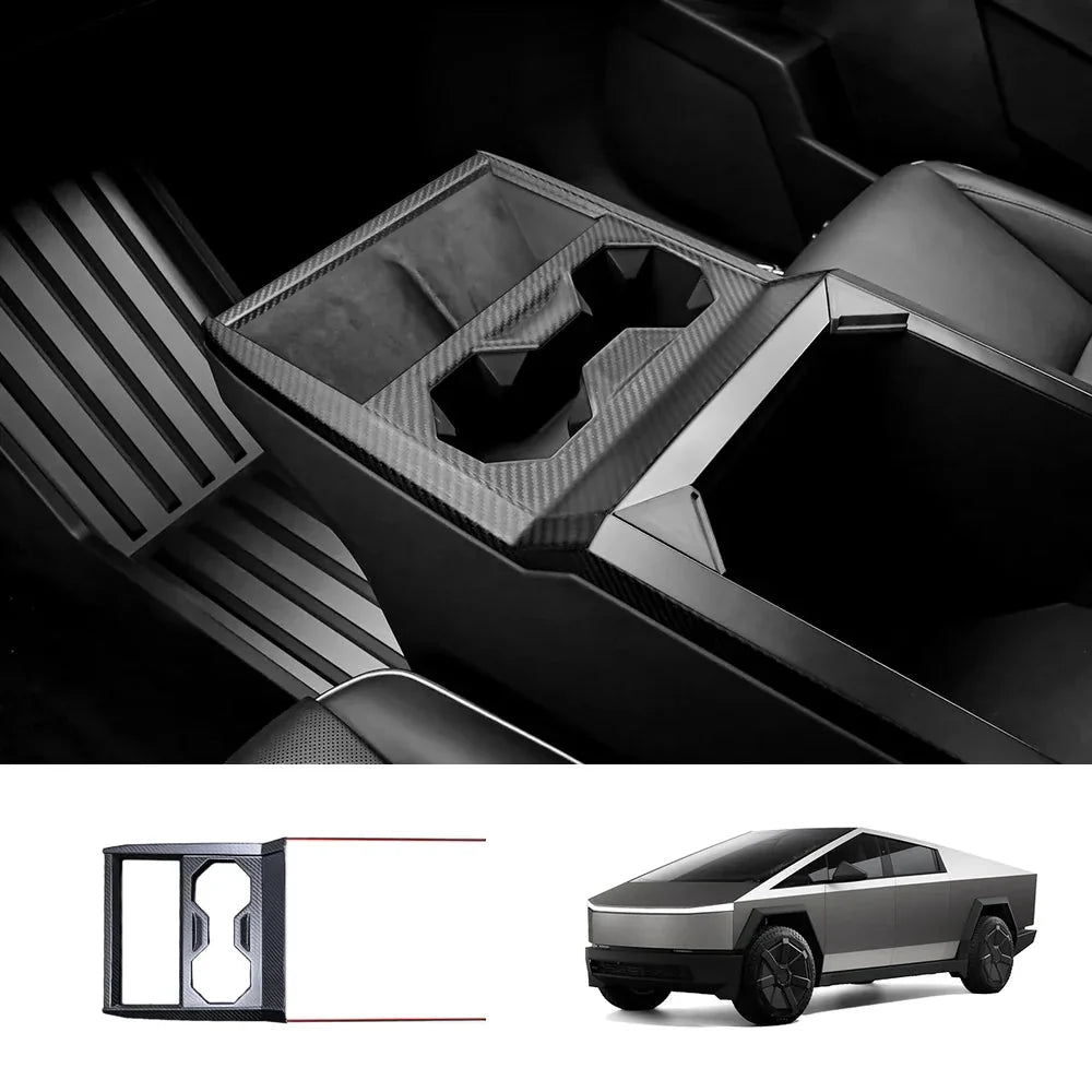 [Real Carbon Fiber] Center Console Cup Holder Panel Trim Cover for Cybertruck