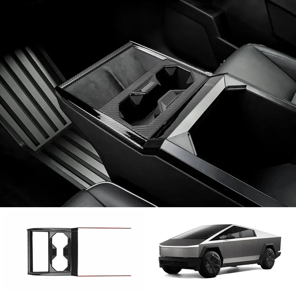 [Real Carbon Fiber] Center Console Cup Holder Panel Trim Cover for Cybertruck