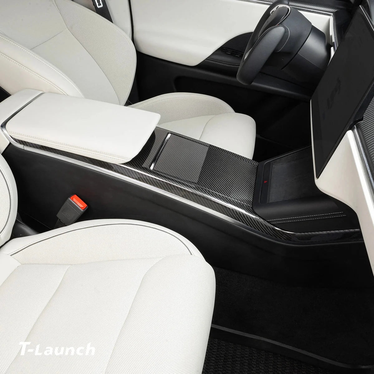 [Real Carbon Fiber] Center Console Side Trim Cover For Model X 2021+