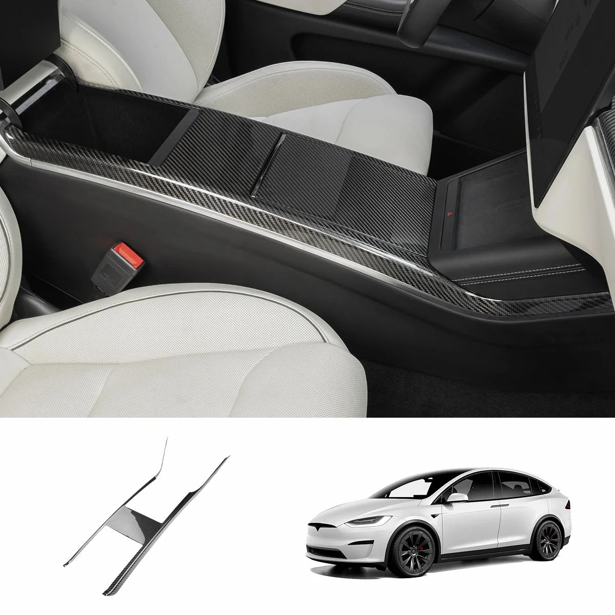 [Real Carbon Fiber] Center Console Side Trim Cover For Model X 2021+