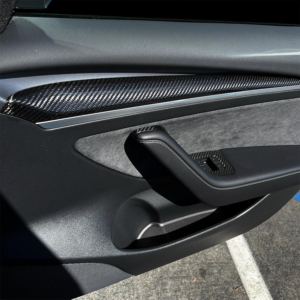[Real Carbon Fiber] Door Trim Cover For Tesla Model 3, Front Door Trim Panel Caps (2 Pcs)