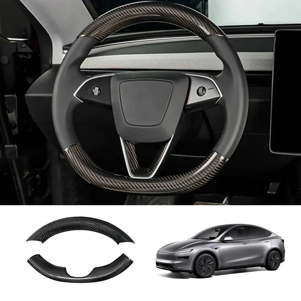 [Real Carbon Fiber] Steering Wheel Trim Cover Kit for Tesla Model Y Juniper 2025+