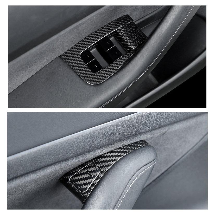 [Real Carbon Fiber] Model 3/Y Door Window Switch Cover, Door Switch Wrap Overlay (12 Pcs)