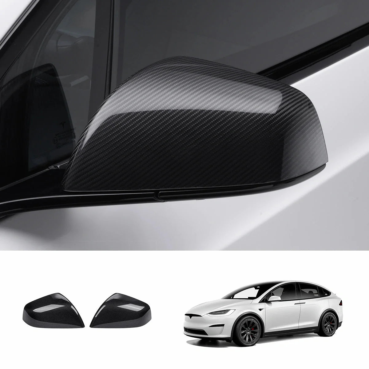 [Real Carbon Fiber] OEM Rear View Mirror Covers (1 Pair) for Tesla Model X 2021+