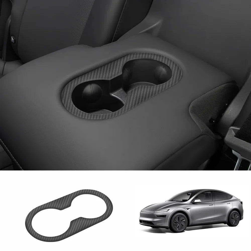 [Real Carbon Fiber] Rear Armrest Cup Holder Cover for Tesla Model Y Juniper 2025+