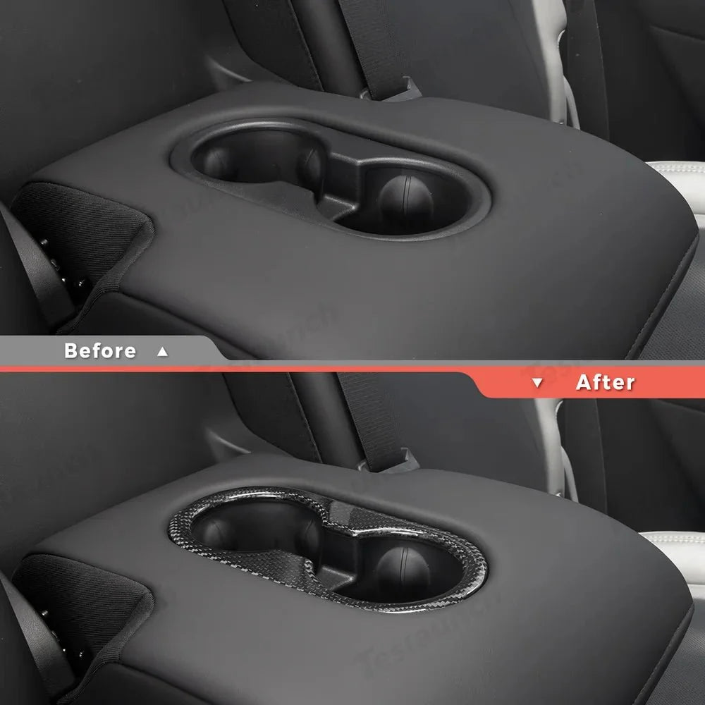 [Real Carbon Fiber] Rear Armrest Cup Holder Cover for Tesla Model Y Juniper 2025+