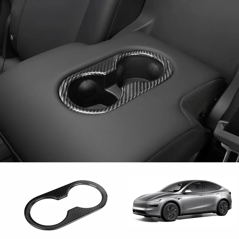 [Real Carbon Fiber] Rear Armrest Cup Holder Cover for Tesla Model Y Juniper 2025+