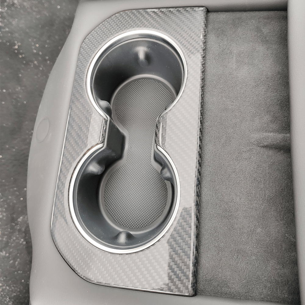 [Real Carbon Fiber] Rear Cup Holder Cover for Tesla Model S 2021+