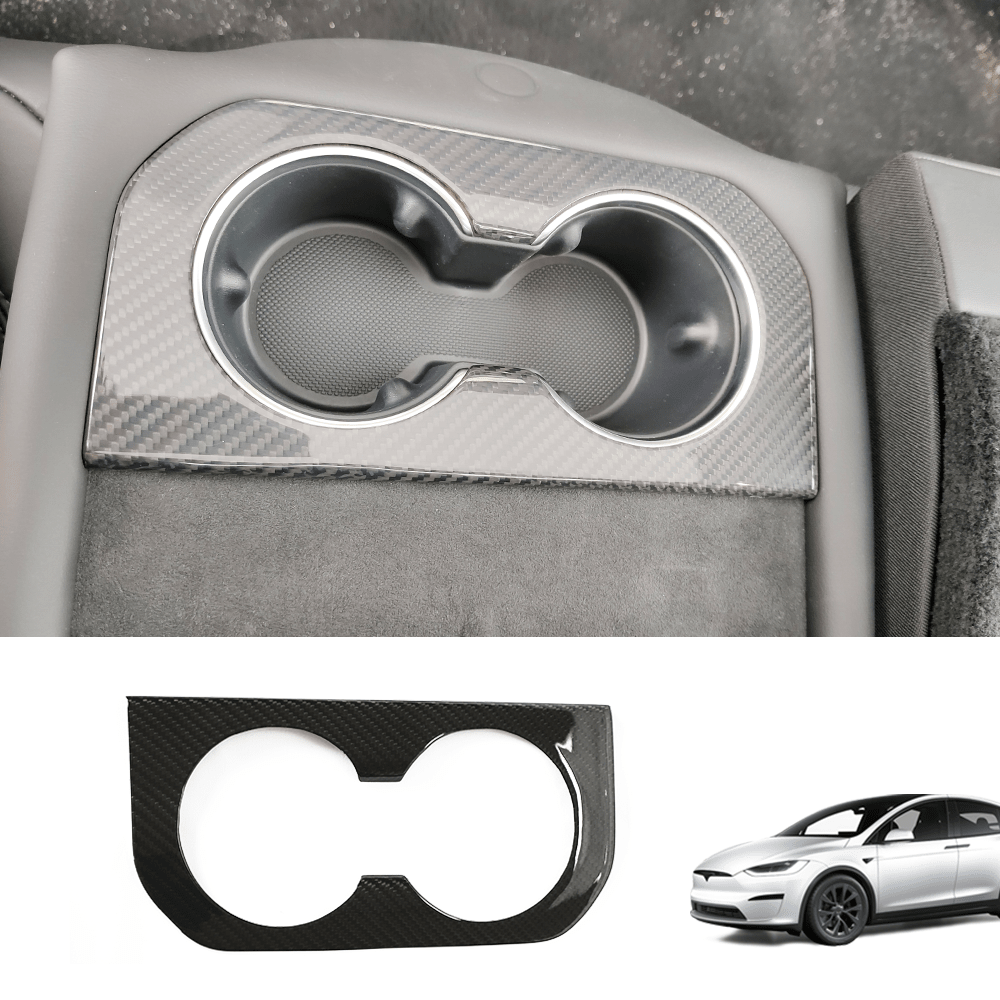 [Real Carbon Fiber] Rear Cup Holder Cover for Tesla Model S 2021+