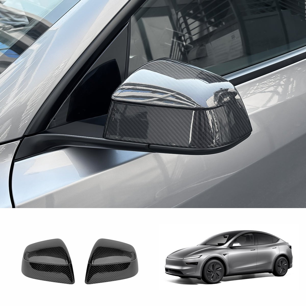 [Real Carbon Fiber] Rear View Mirror Covers for Tesla Model Y Juniper 2025+ (1 Pair)