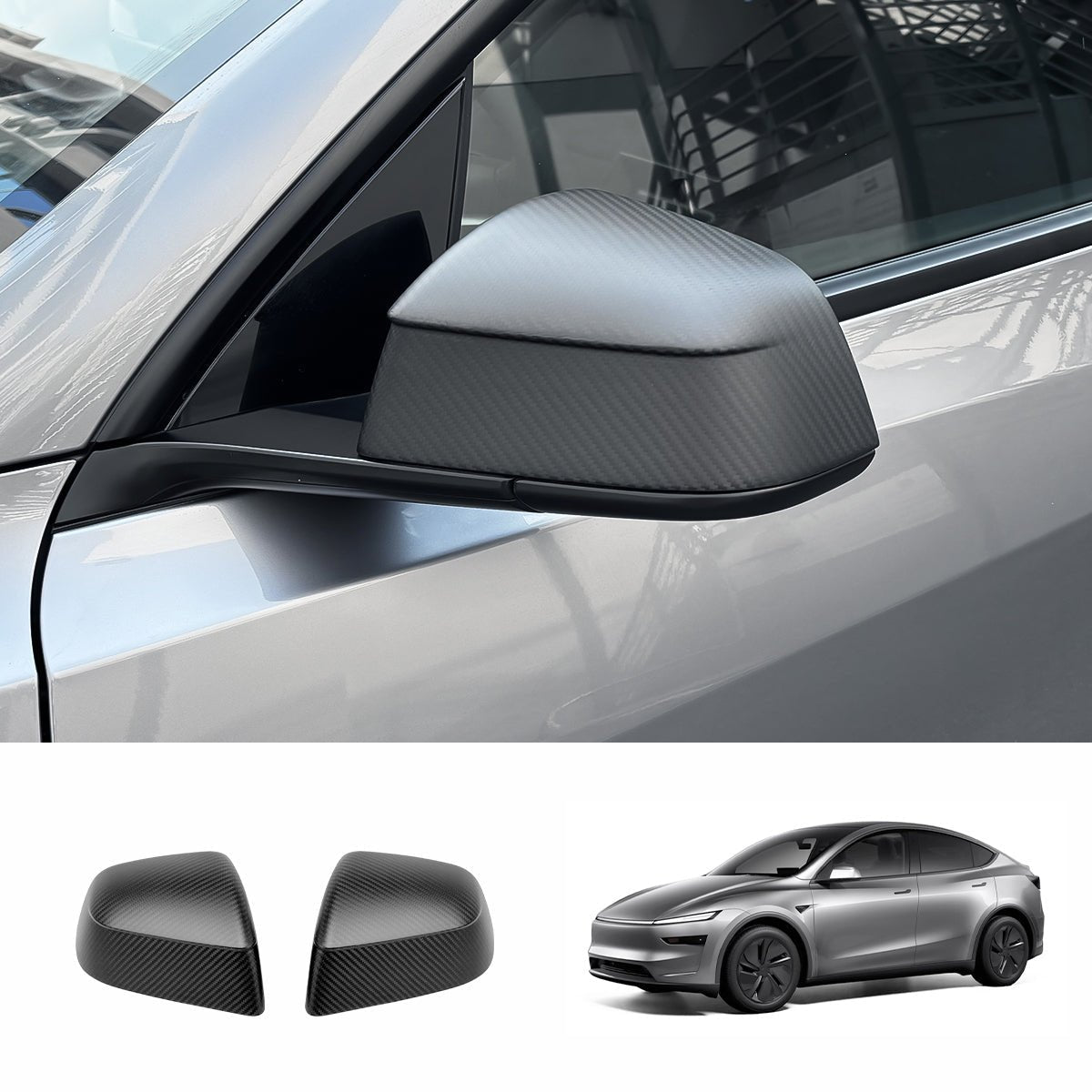[Real Carbon Fiber] Rear View Mirror Covers for Tesla Model Y Juniper 2025+ (1 Pair)