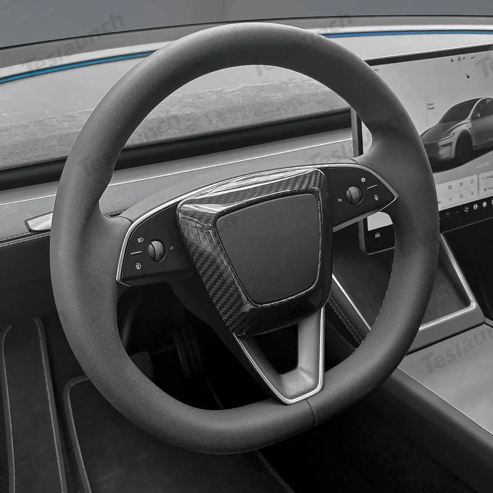 [Real Carbon Fiber] Steering Wheel Airbag Center Trim Cover for Tesla Model Y Juniper 2025+