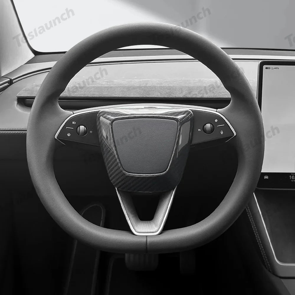 [Real Carbon Fiber] Steering Wheel Airbag Center Trim Cover for Tesla Model Y Juniper 2025+