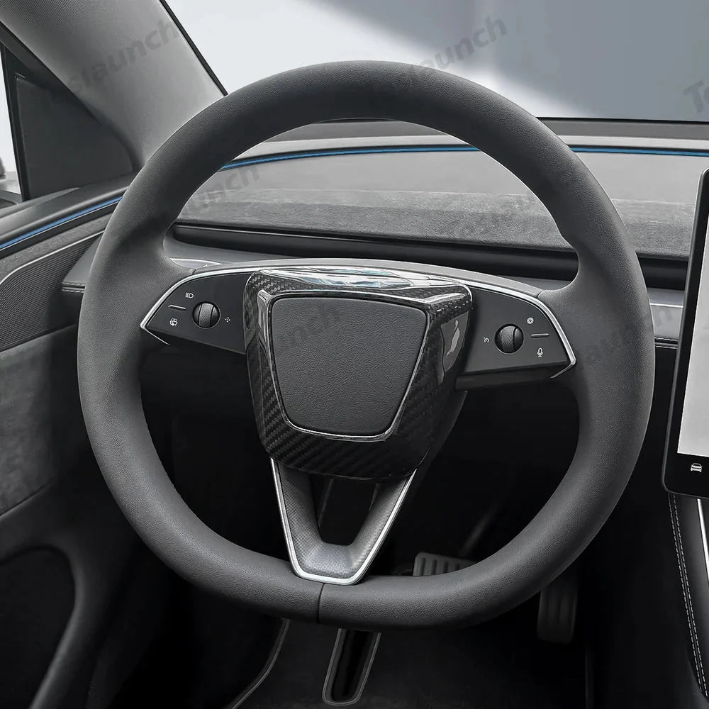 [Real Carbon Fiber] Steering Wheel Airbag Center Trim Cover for Tesla Model Y Juniper 2025+
