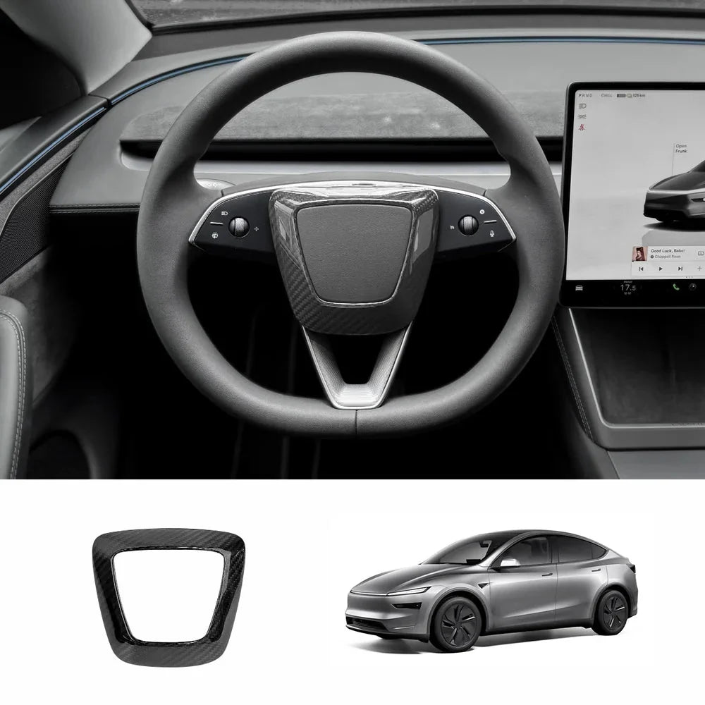 [Real Carbon Fiber] Steering Wheel Airbag Center Trim Cover for Tesla Model Y Juniper 2025+