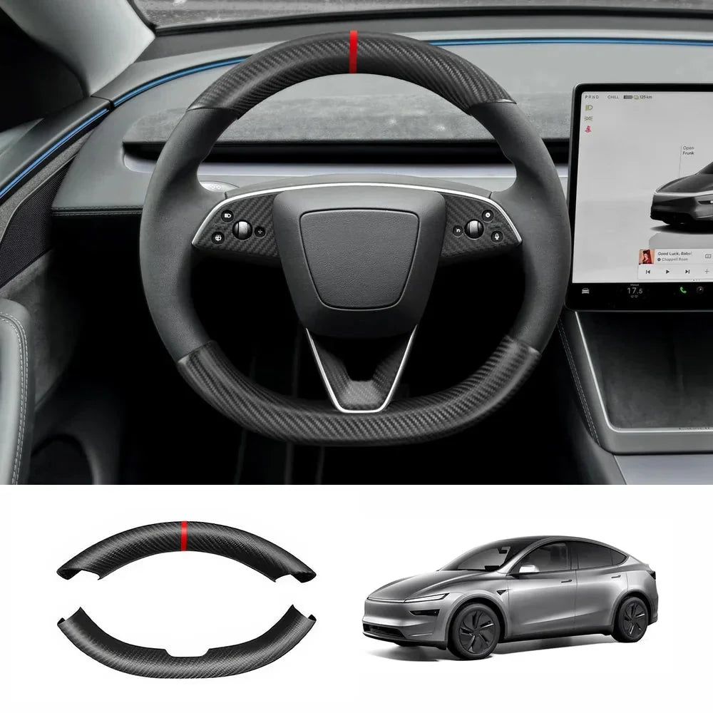 [Real Carbon Fiber] Steering Wheel Caps Cover for Tesla Model Y Juniper 2025+