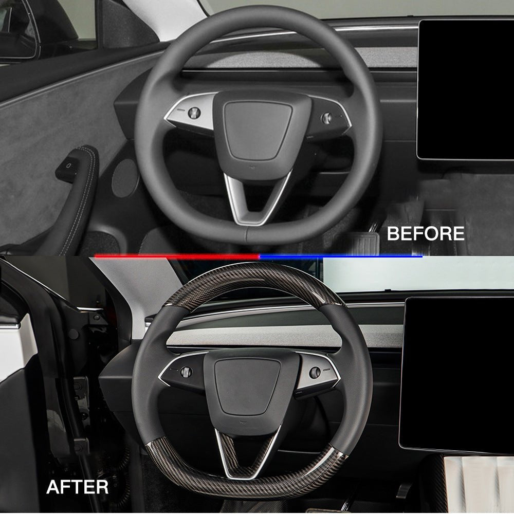 [Real Carbon Fiber] Steering Wheel Caps Cover For Tesla 2024+ Model 3 Highland