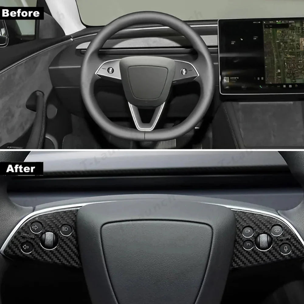 [Real Carbon Fiber] Steering Wheel Panel Covers (2PCS) for Tesla Model 3 Highland 2024+