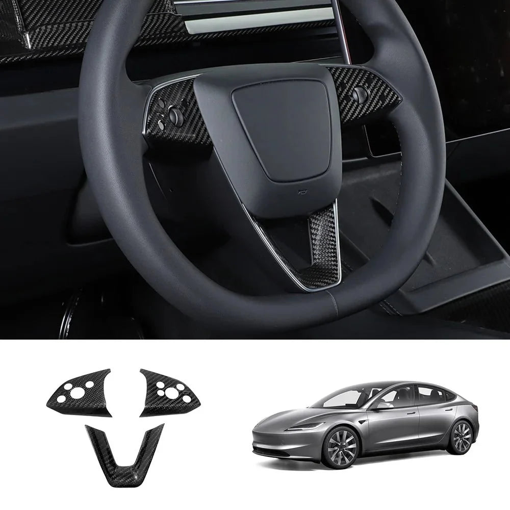 [Real Carbon Fiber] Steering Wheel Panel Covers (2PCS) for Tesla Model 3 Highland 2024+