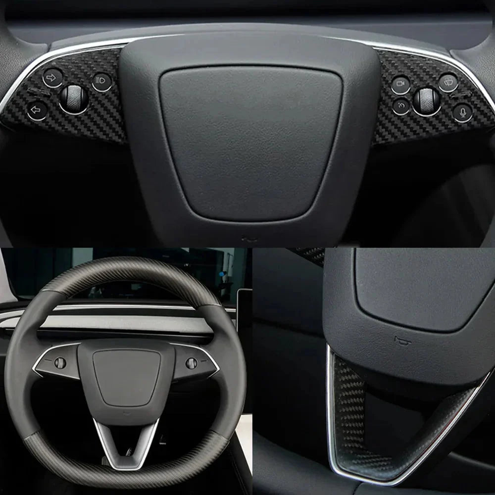 [Real Carbon Fiber] Steering Wheel Panel Covers (2PCS) for Tesla Model 3 Highland 2024+