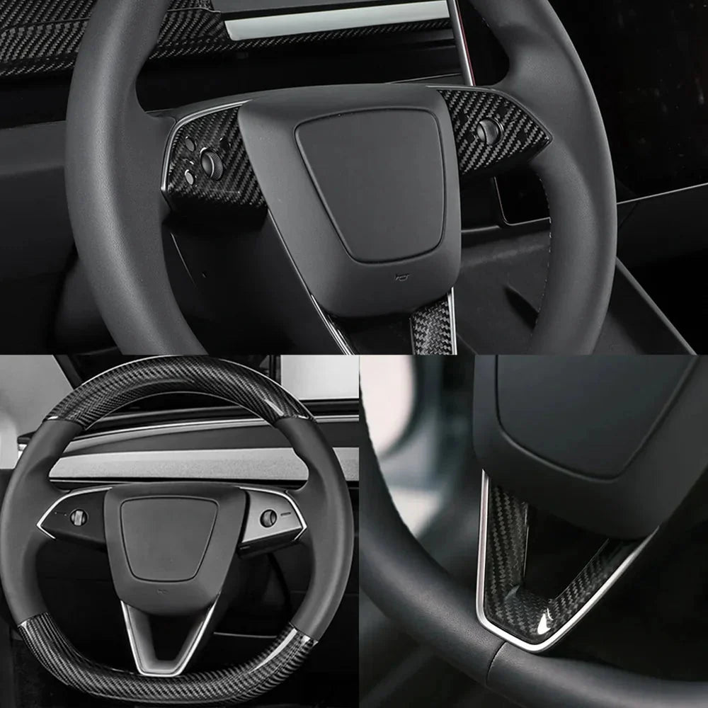 [Real Carbon Fiber] Steering Wheel Panel Covers (2PCS) for Tesla Model 3 Highland 2024+