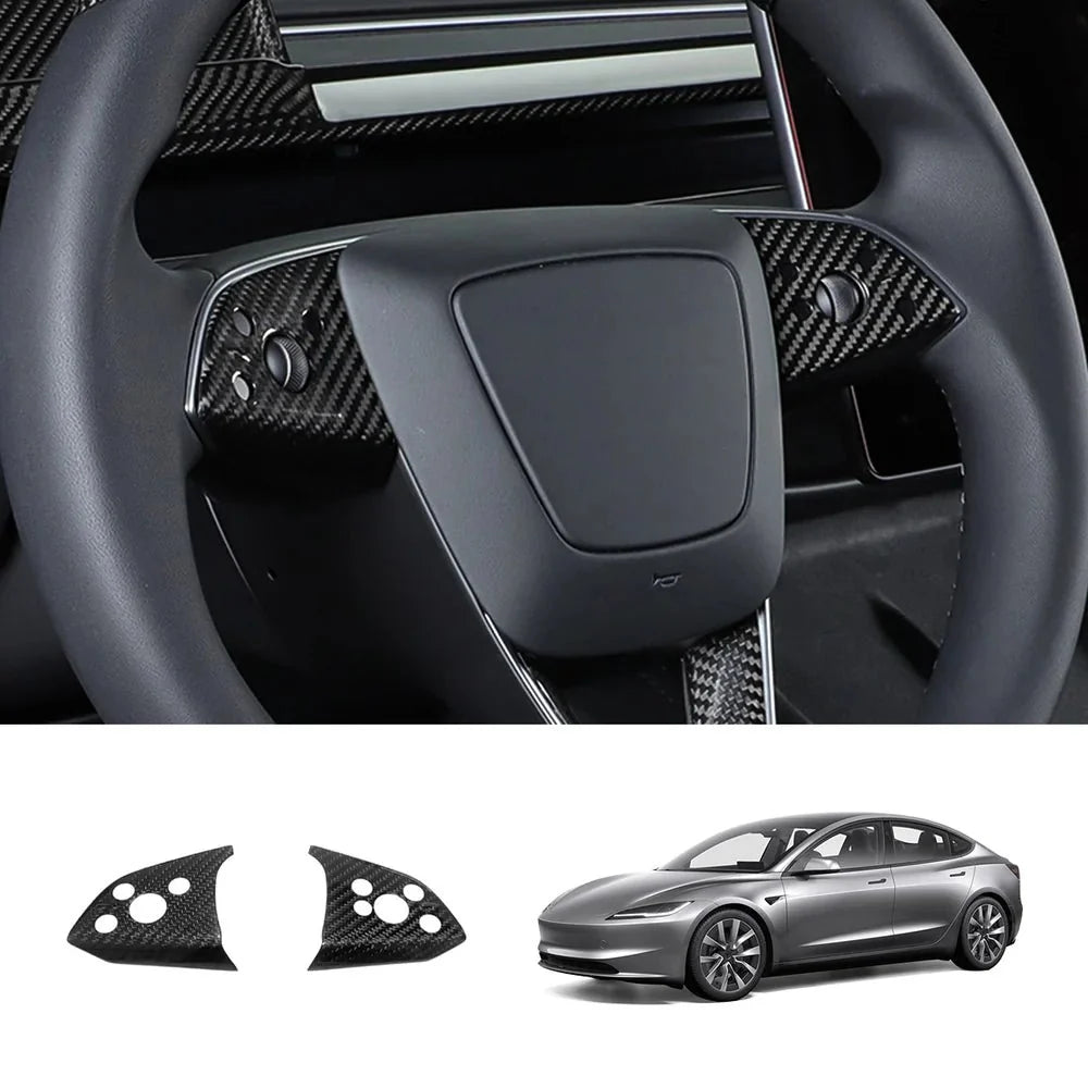 [Real Carbon Fiber] Steering Wheel Panel Covers (2PCS) for Tesla Model 3 Highland 2024+