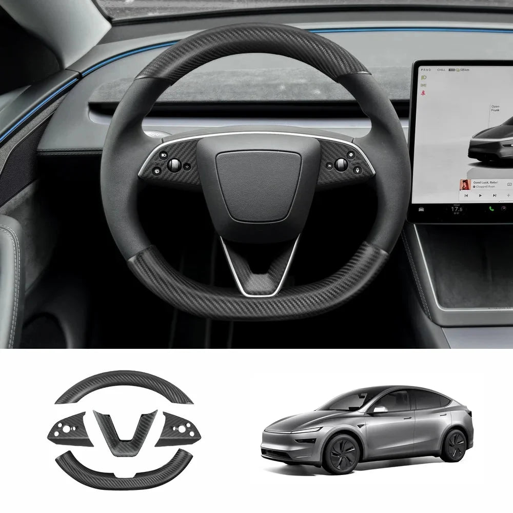 [Real Carbon Fiber] Steering Wheel Trim Cover Kit for Tesla Model Y Juniper 2025+
