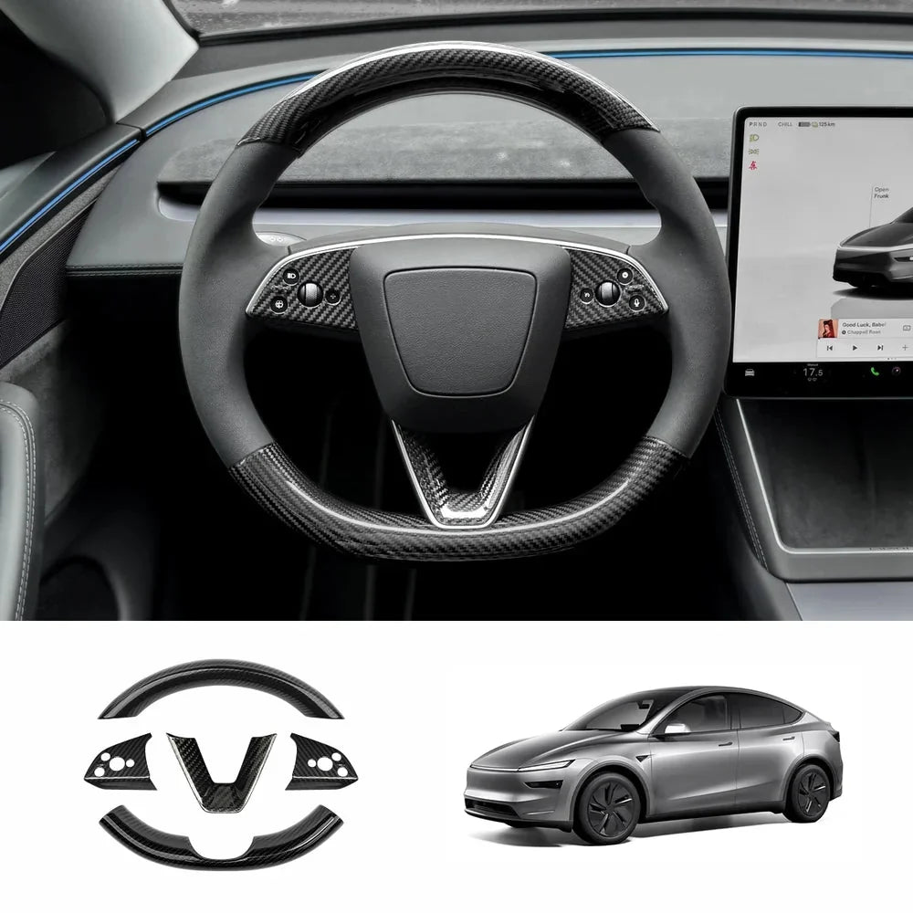 [Real Carbon Fiber] Steering Wheel Trim Cover Kit for Tesla Model Y Juniper 2025+