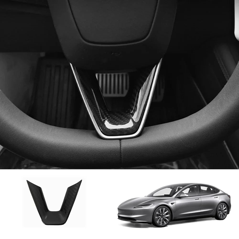 [Real Carbon Fiber] Steering Wheel V-Cover For Tesla 2024+ Model 3 Highland