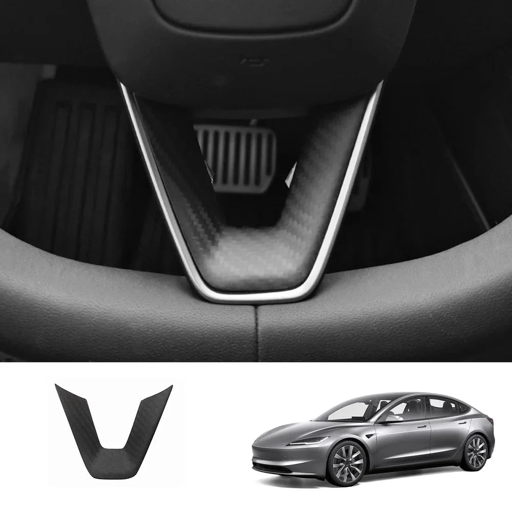 [Real Carbon Fiber] Steering Wheel V-Cover For Tesla 2024+ Model 3 Highland