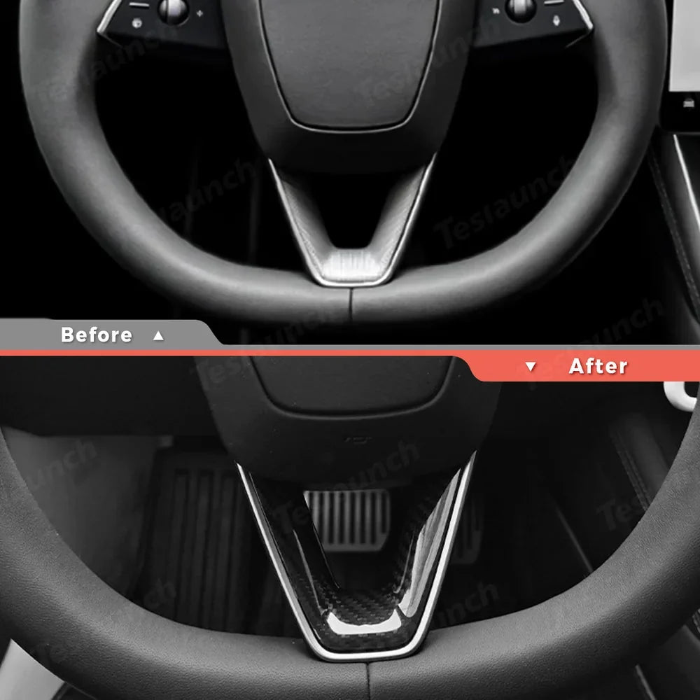 [Real Carbon Fiber] Steering Wheel V-Cover for Tesla Model Y Juniper 2025+