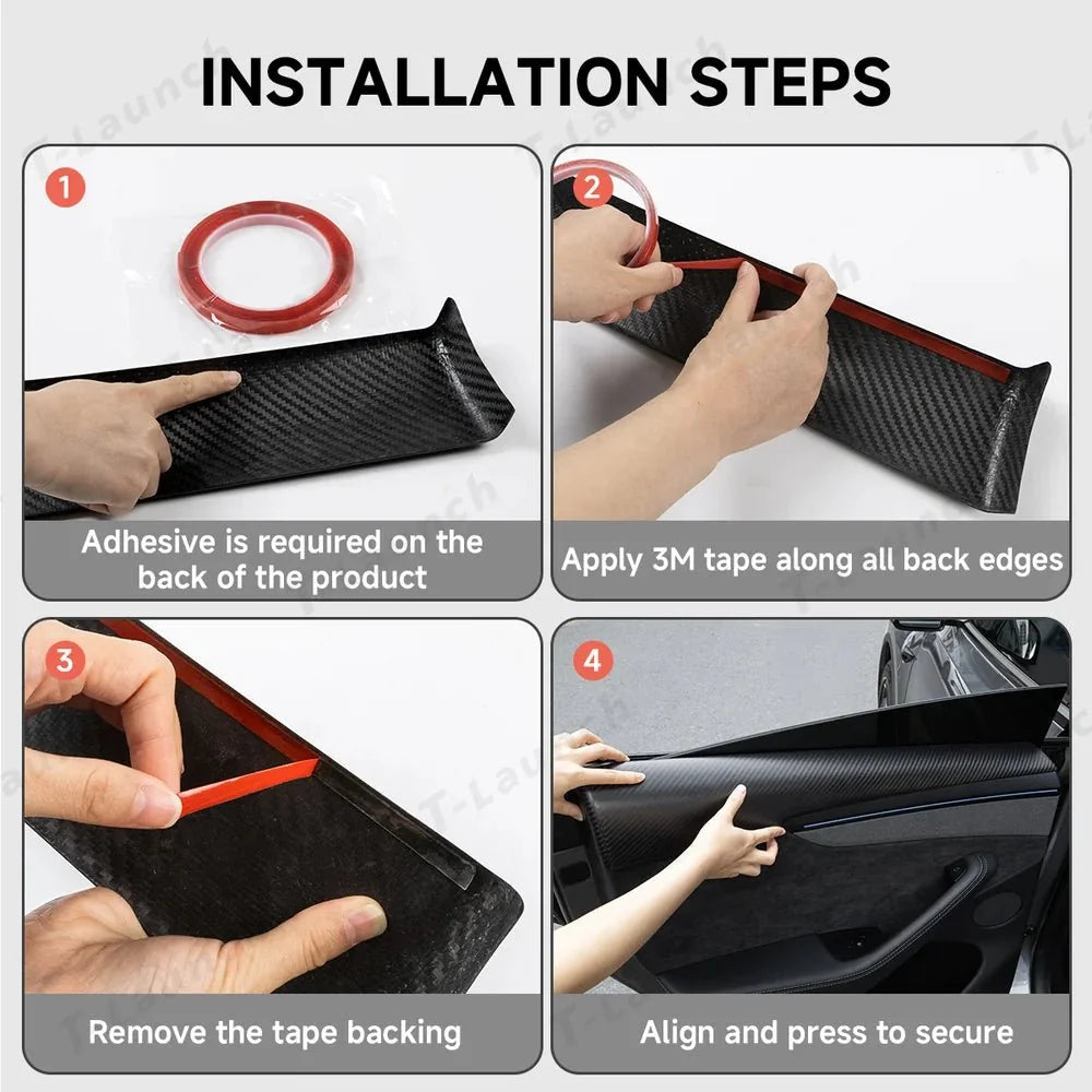 [Real Carbon Fiber] Upper Door Panel Trim Overlay Covers for Tesla Model Y Juniper 2025+