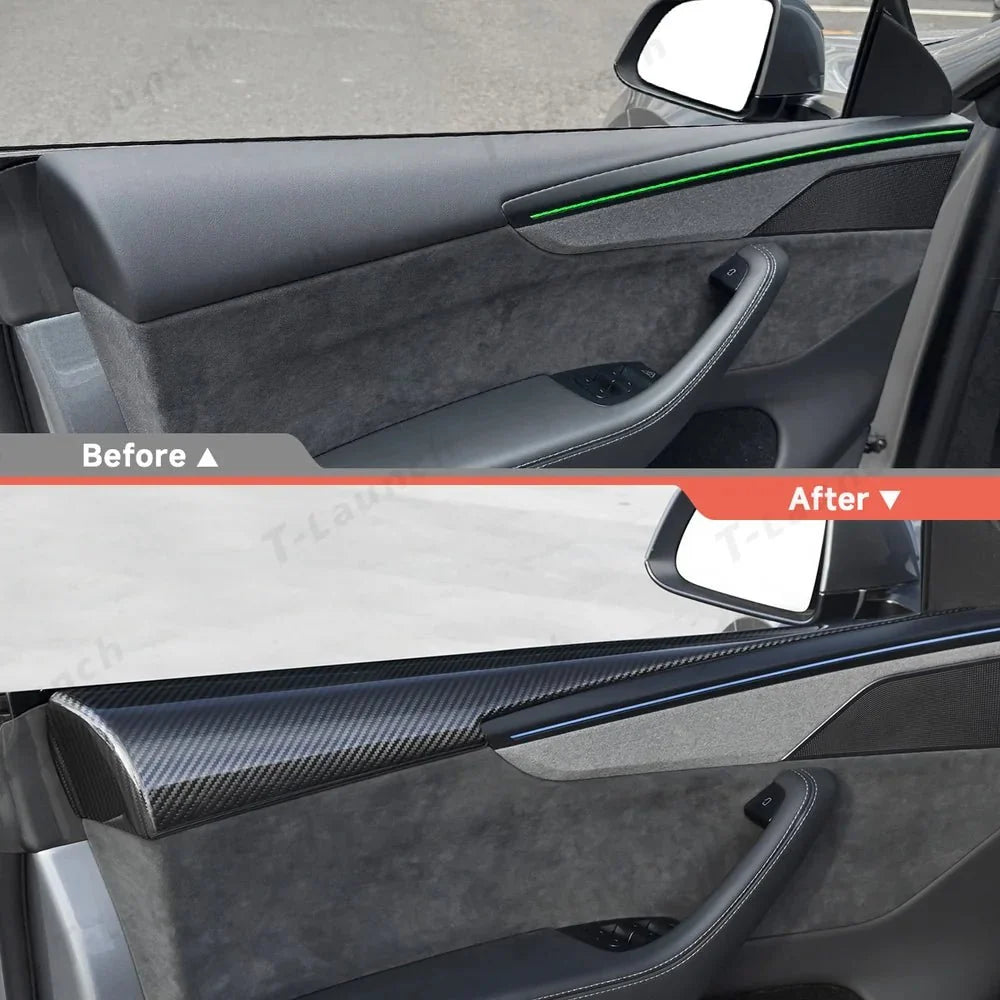 [Real Carbon Fiber] Upper Door Panel Trim Overlay Covers for Tesla Model Y Juniper 2025+